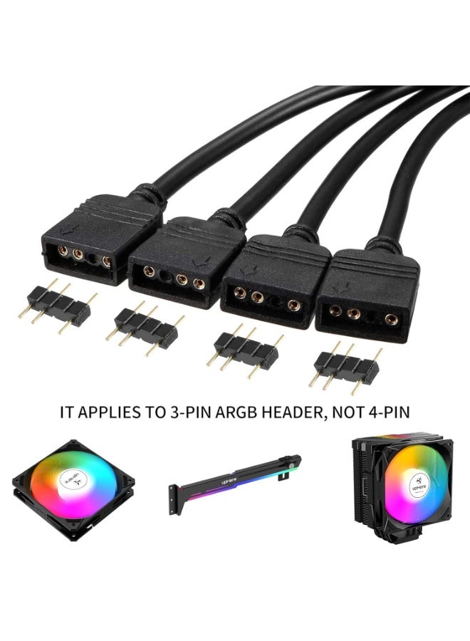 2 Pcs ARGB Splitter Cable, 5V 3Pin Addressable RGB 1 to 4 Splitter Cable, Y-Shaped ARGB Fan Connector and Pc Led Strip Extension Cable, Equipped with 8 Male Pins - Image 5